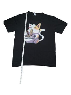 Port and Company Black Kids Short Sleeve Tee - Cat Eating Noodles Youth Large